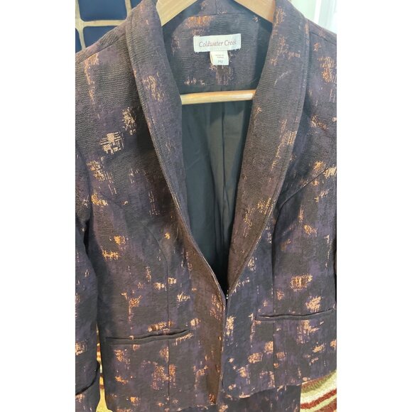 Coldwater Creek Womens Brown Gold Metallic Textured Blazer Skirt Suit Set Sz 12P - Picture 7 of 14